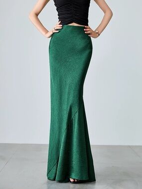 Elegant Green Mermaid Maxi Skirt
